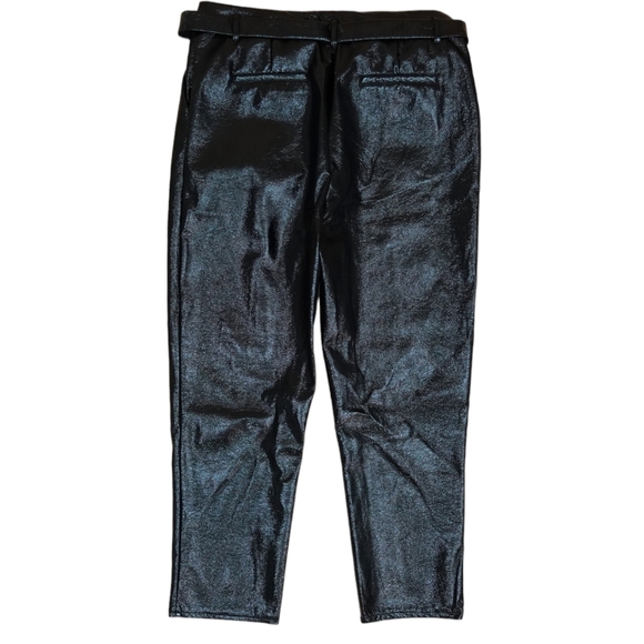 WHO WHAT WEAR Black High Tie Waist Textured Vinyl Straight Trouser Pants - 8 - Picture 7 of 16